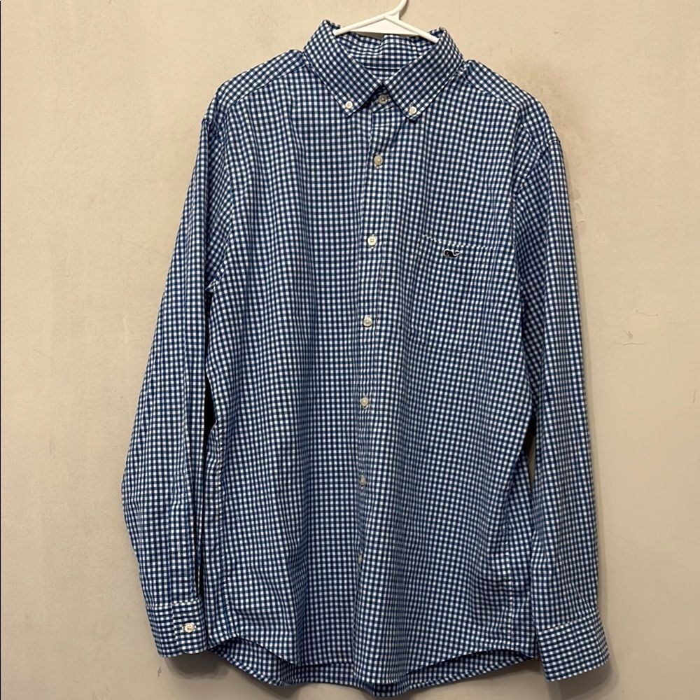 Vineyard Vines Blue white Checkered  Button Down Shirt Size L EUC